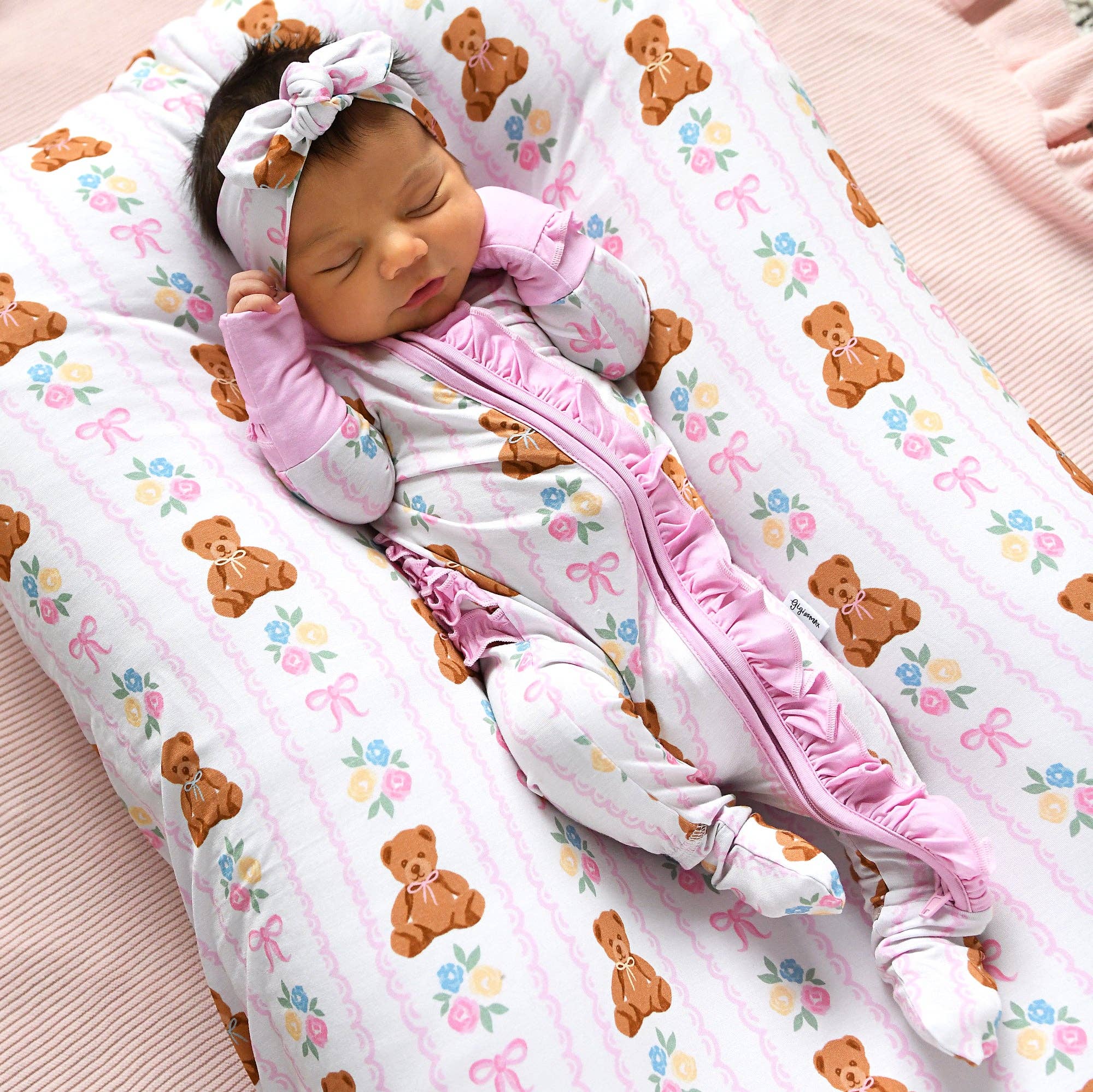 Gillian RUFFLE ZIP Bamboo One Piece Bear Baby Outfit