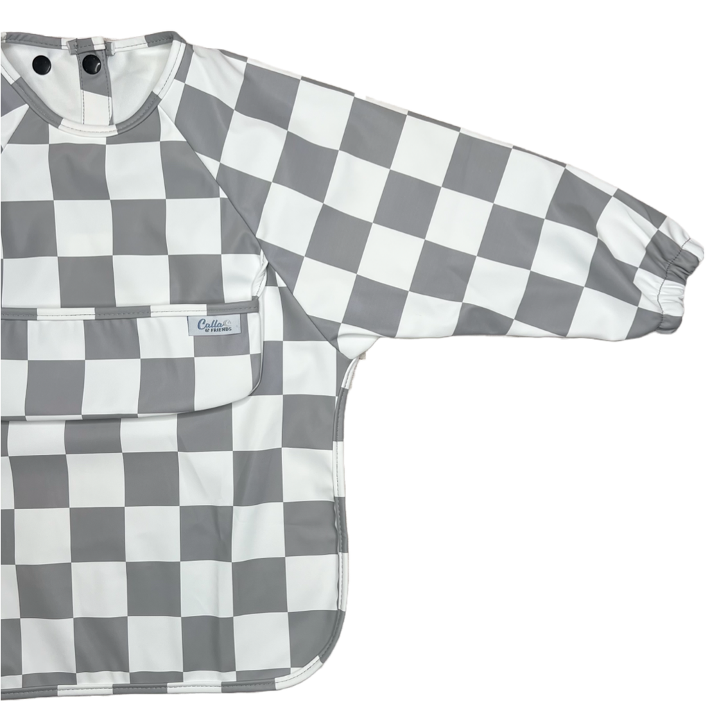 The Grayson Long Sleeve Bib - Checkered: Petal Pink / 4-6Y