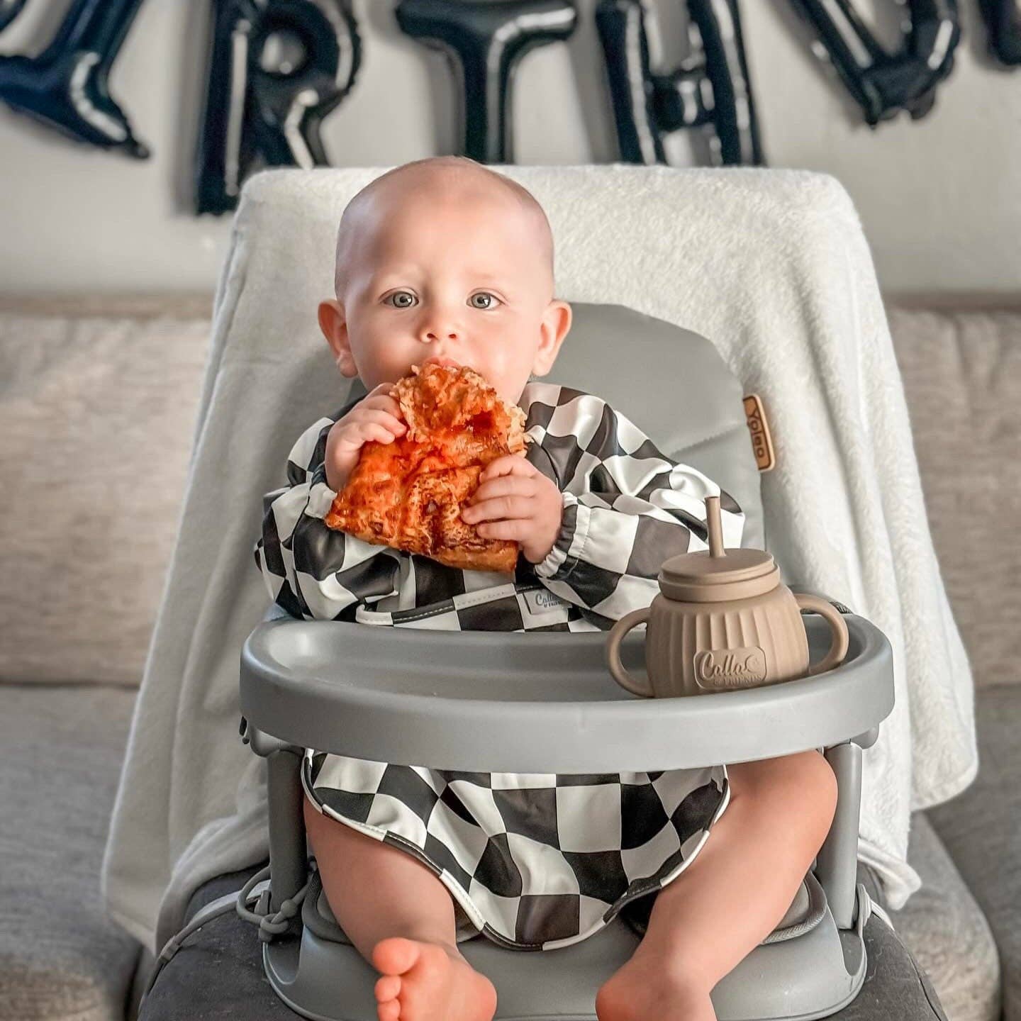 The Grayson Long Sleeve Bib - Checkered: Petal Pink / 4-6Y