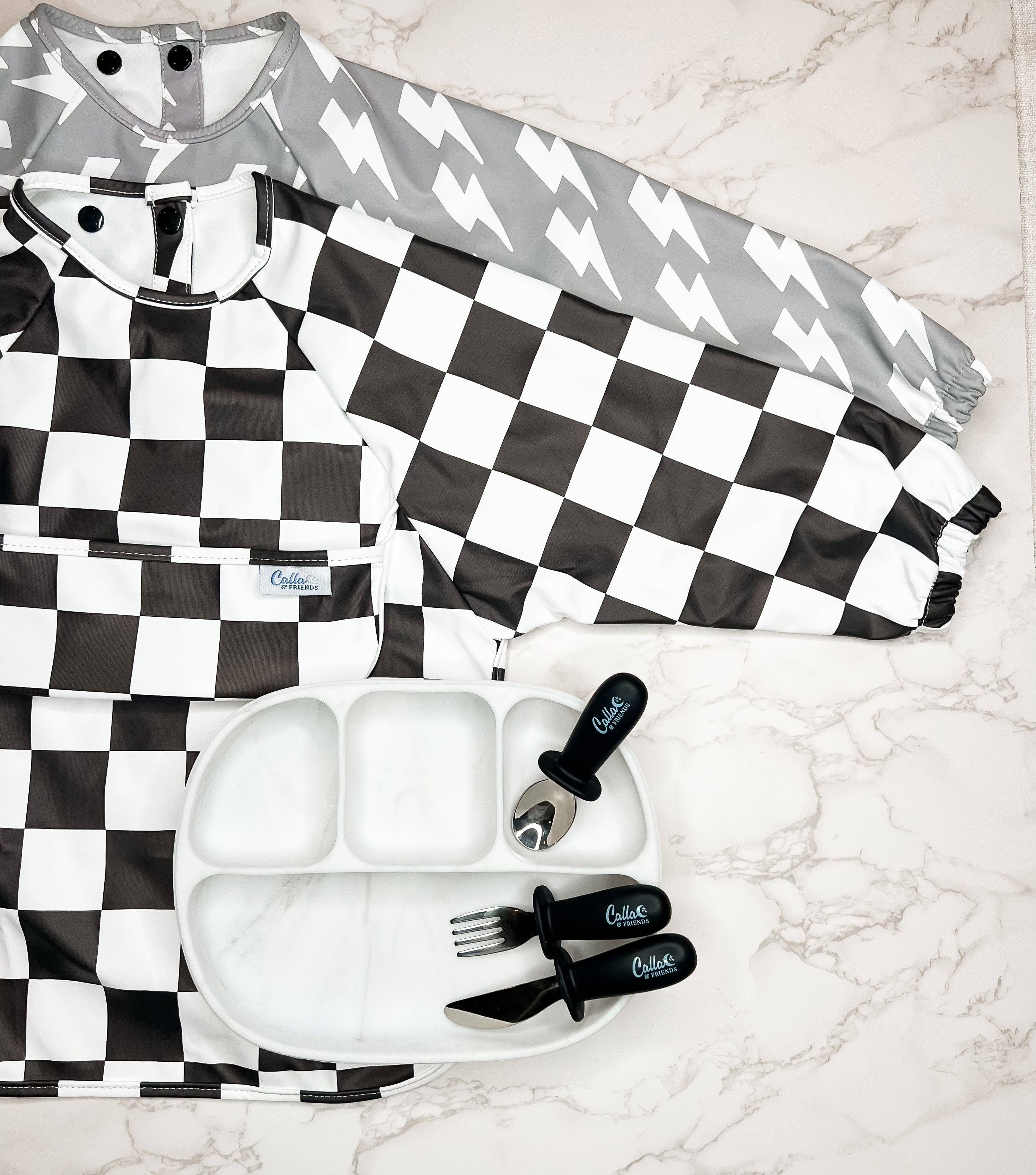 The Grayson Long Sleeve Bib - Checkered: Petal Pink / 4-6Y