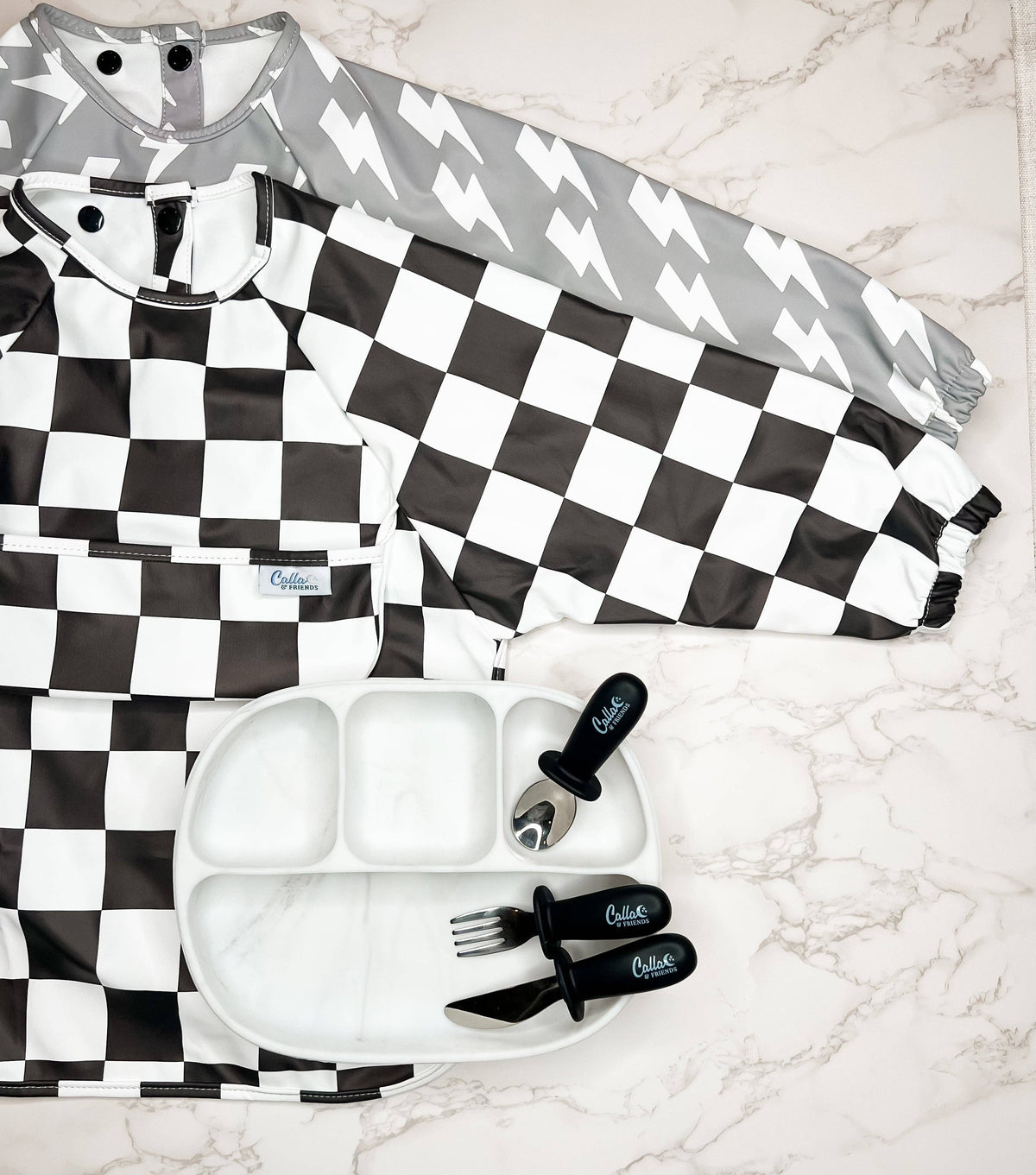 The Grayson Long Sleeve Bib - Checkered: BLACKOUT / 4-6Y