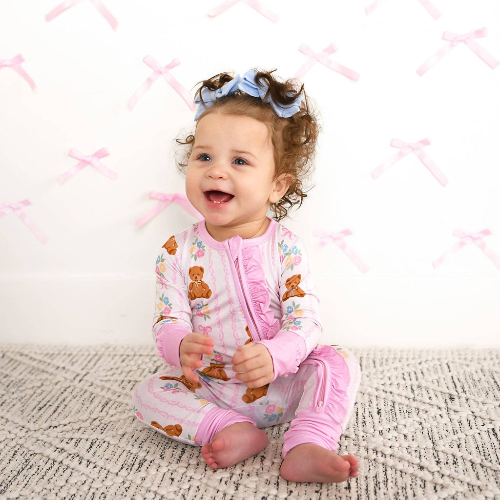 Gillian RUFFLE ZIP Bamboo One Piece Bear Baby Outfit