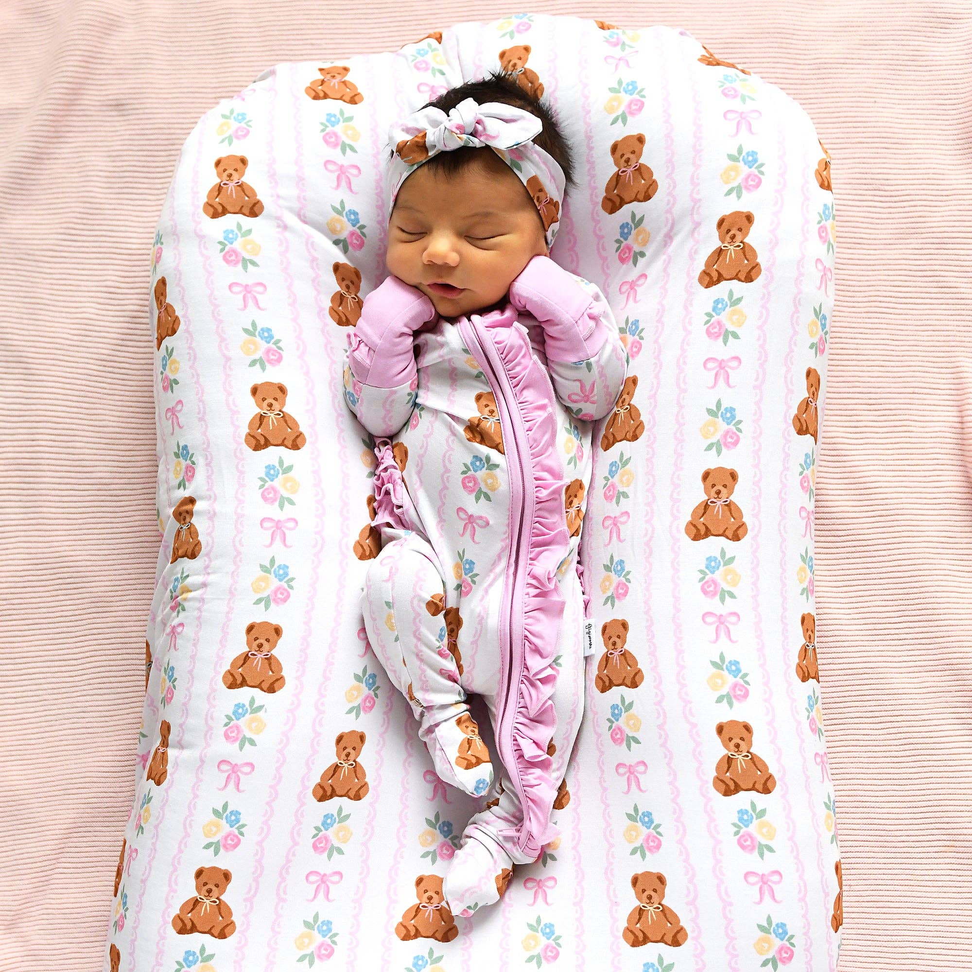 Gillian RUFFLE ZIP Bamboo One Piece Bear Baby Outfit