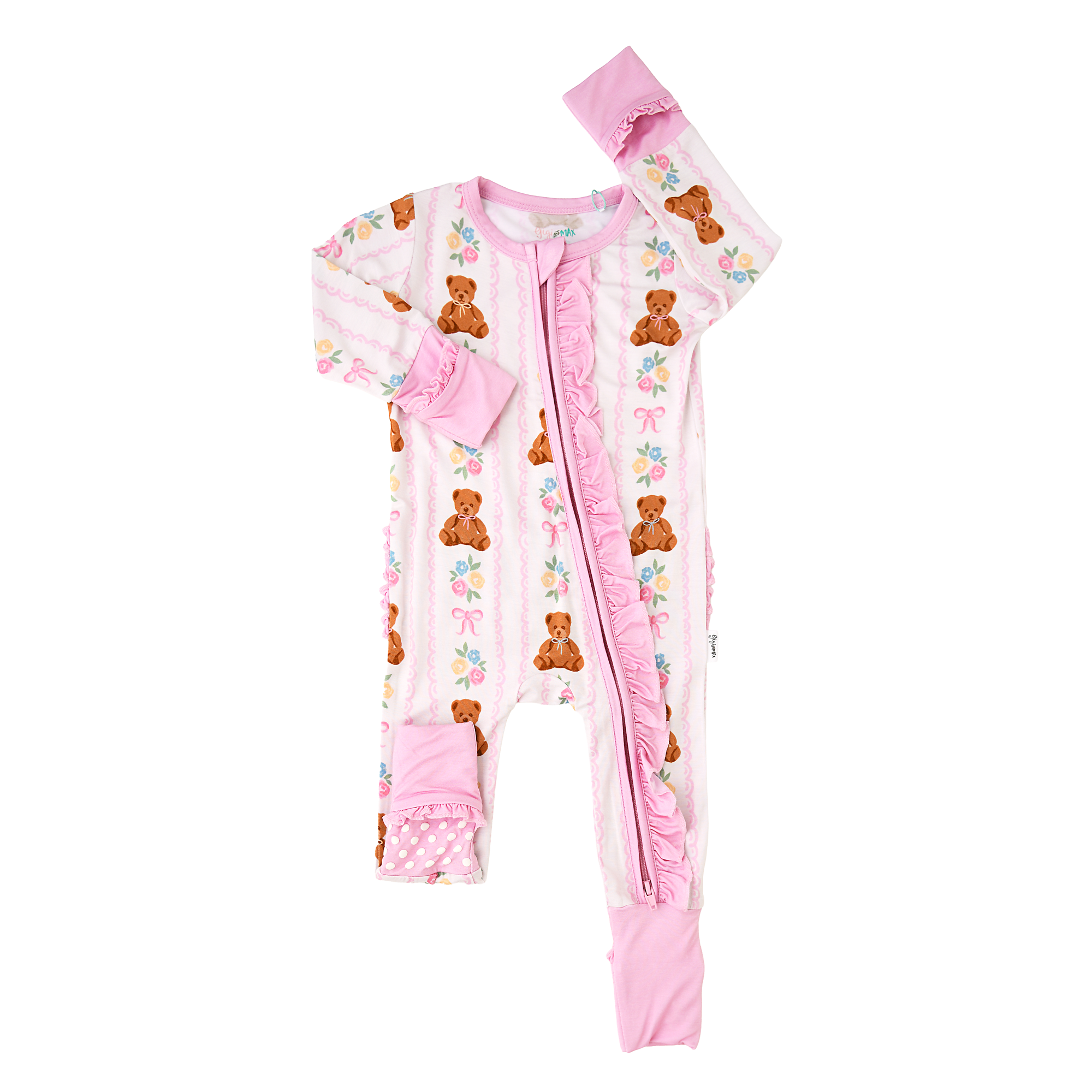 Gillian RUFFLE ZIP Bamboo One Piece Bear Baby Outfit
