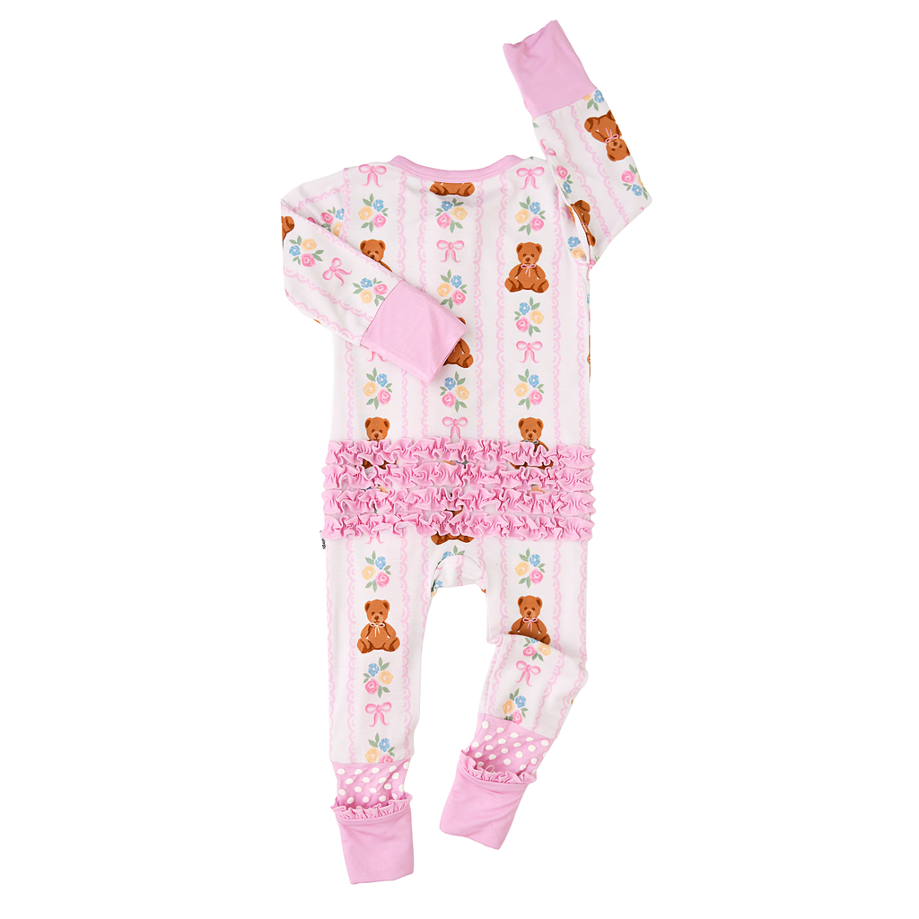 Gillian RUFFLE ZIP Bamboo One Piece Bear Baby Outfit