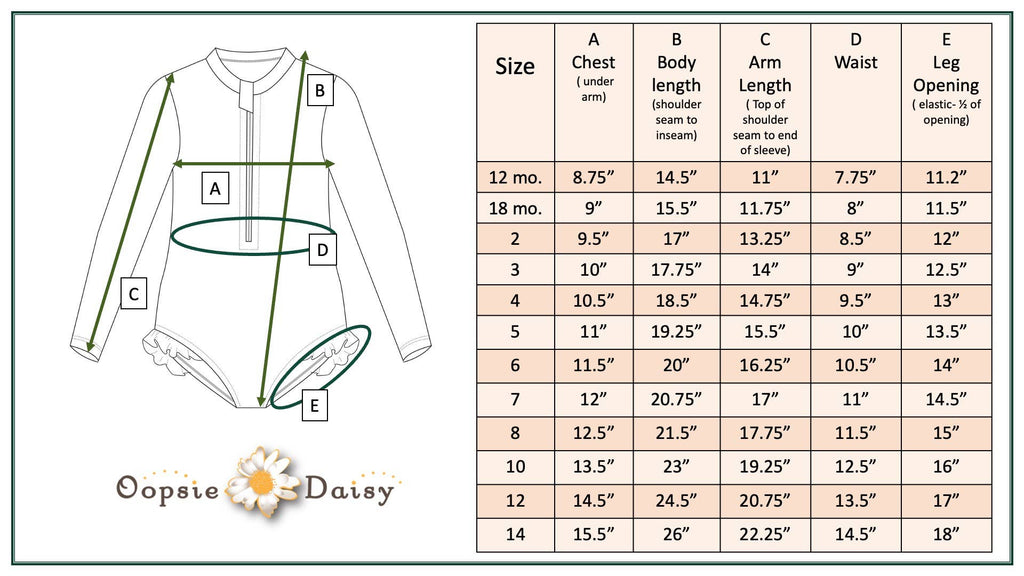 Kids Retro Flower Wave Zip Rash Guard One Piece Swimsuit