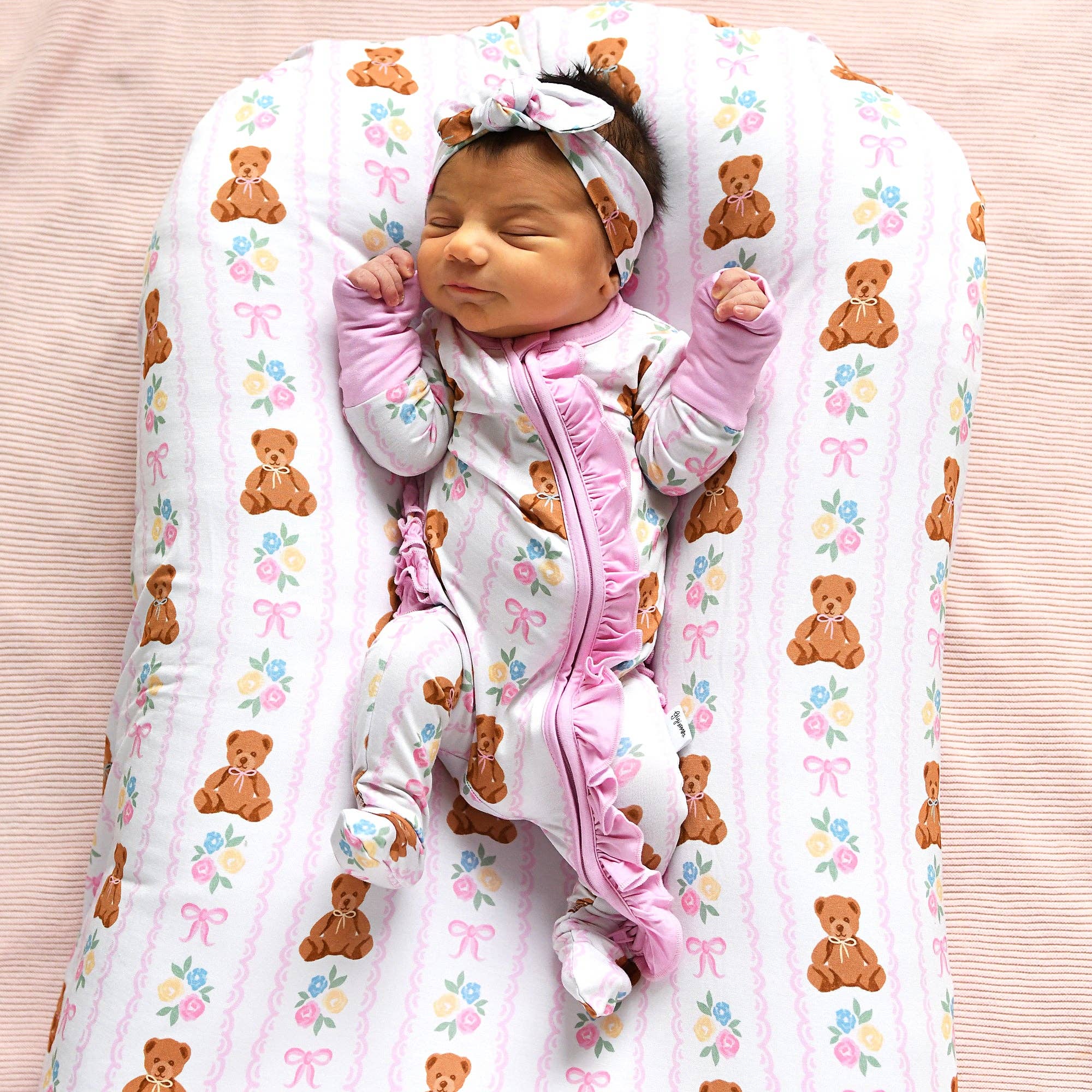 Gillian RUFFLE ZIP Bamboo One Piece Bear Baby Outfit