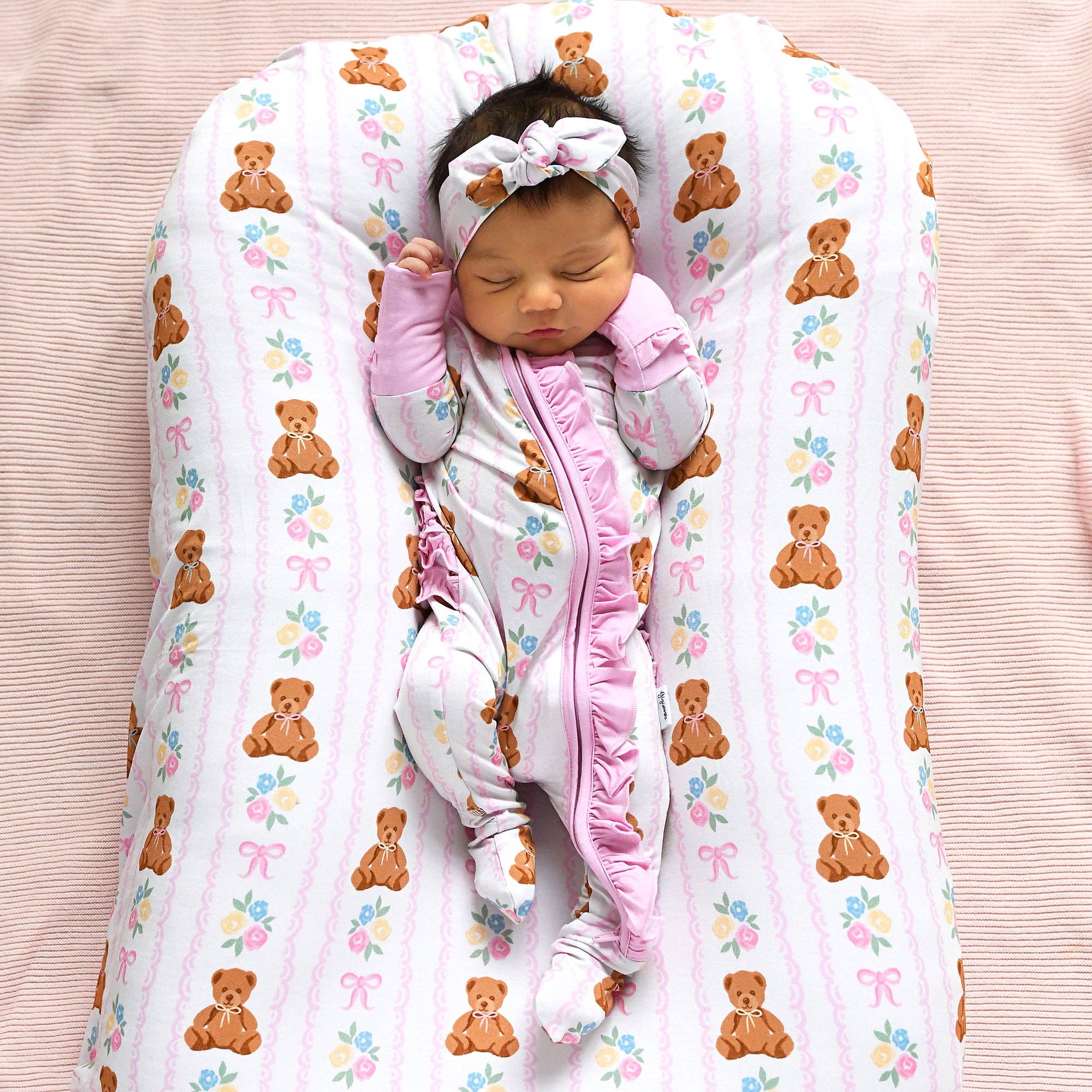 Gillian RUFFLE ZIP Bamboo One Piece Bear Baby Outfit