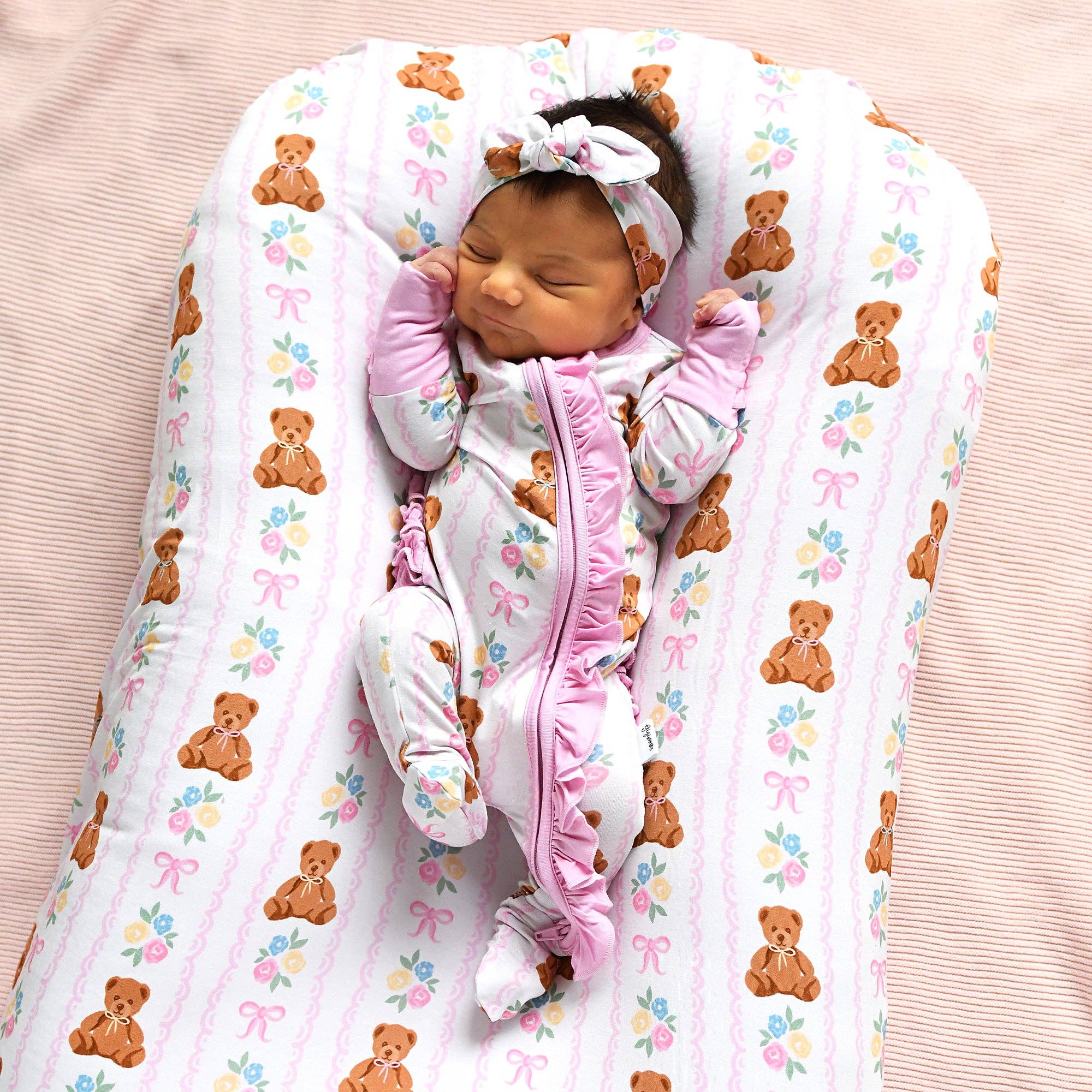 Gillian RUFFLE ZIP Bamboo One Piece Bear Baby Outfit