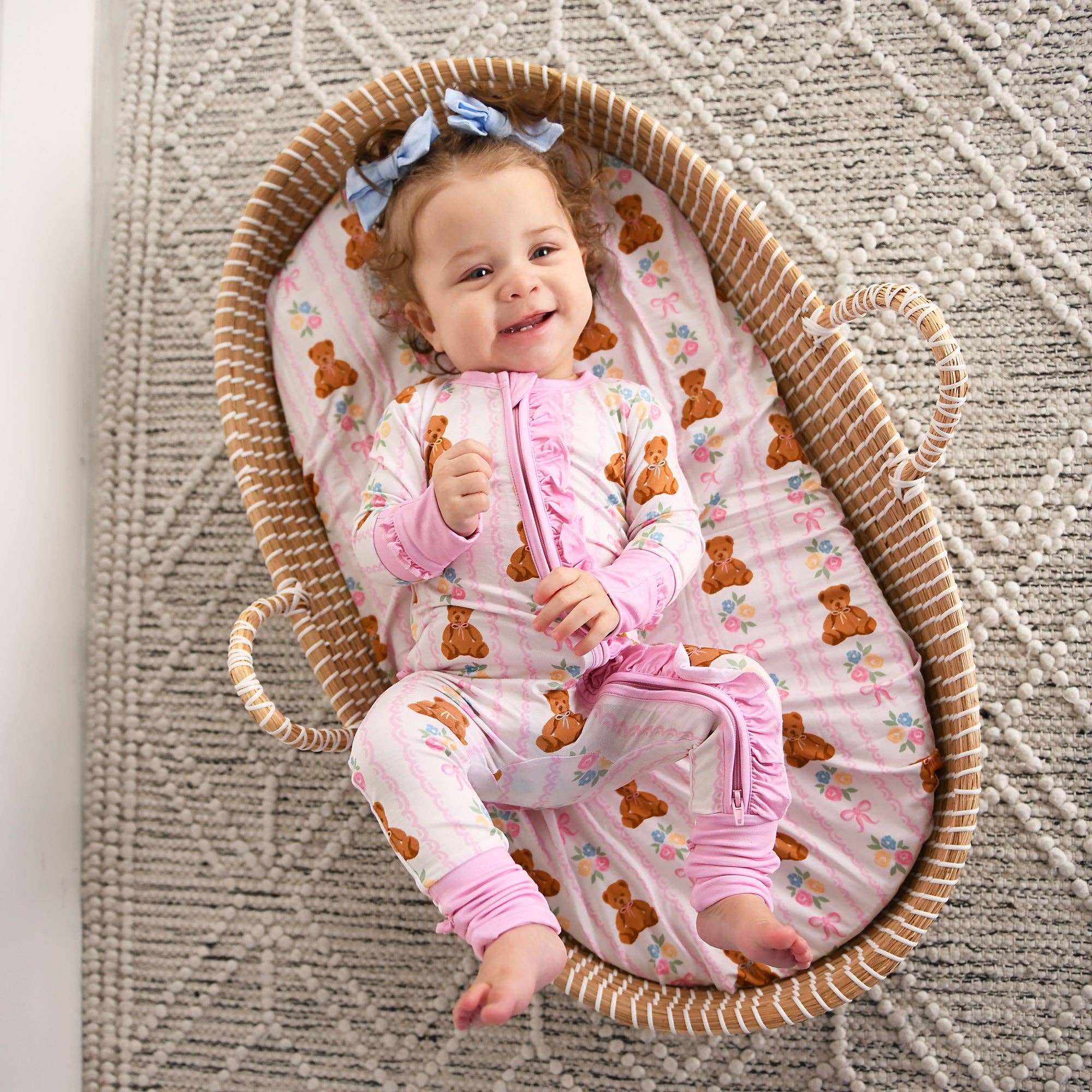 Gillian RUFFLE ZIP Bamboo One Piece Bear Baby Outfit