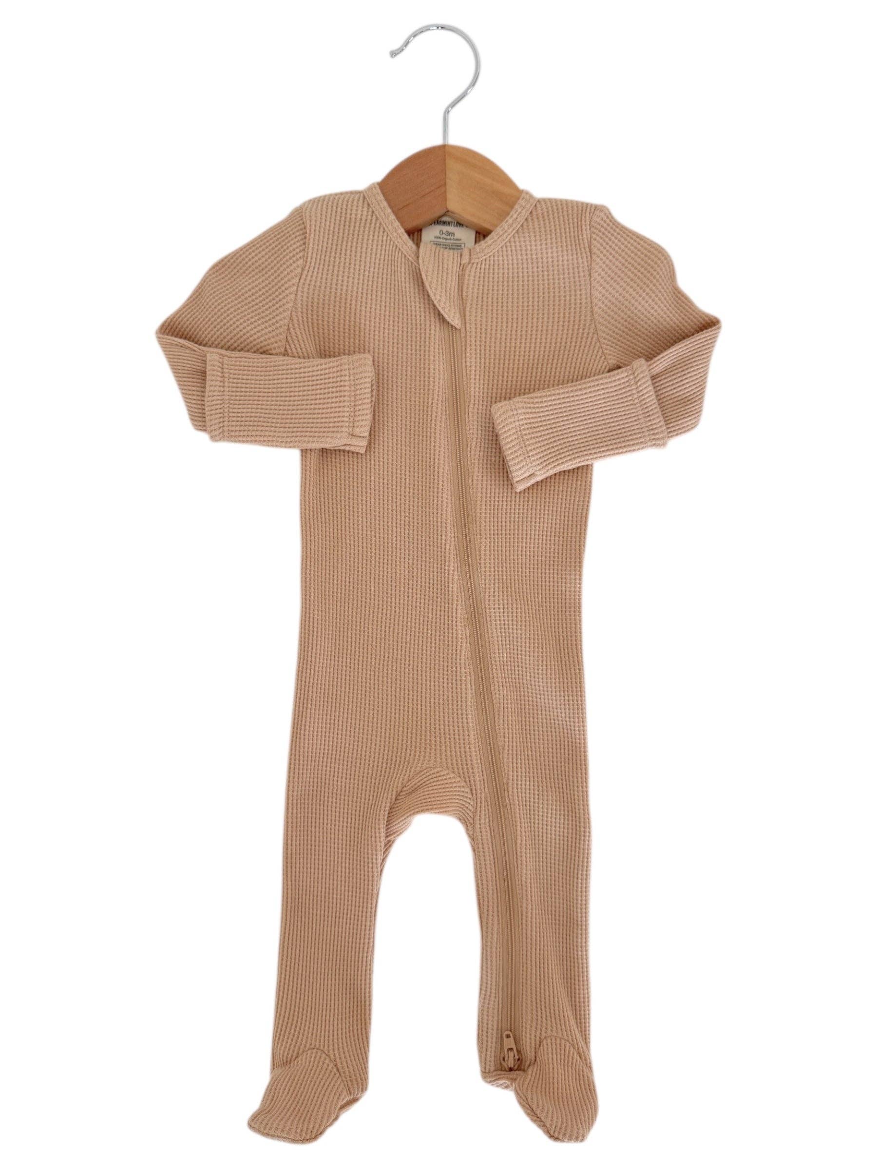 Organic Waffle 2-Way Zip Footie, Tan