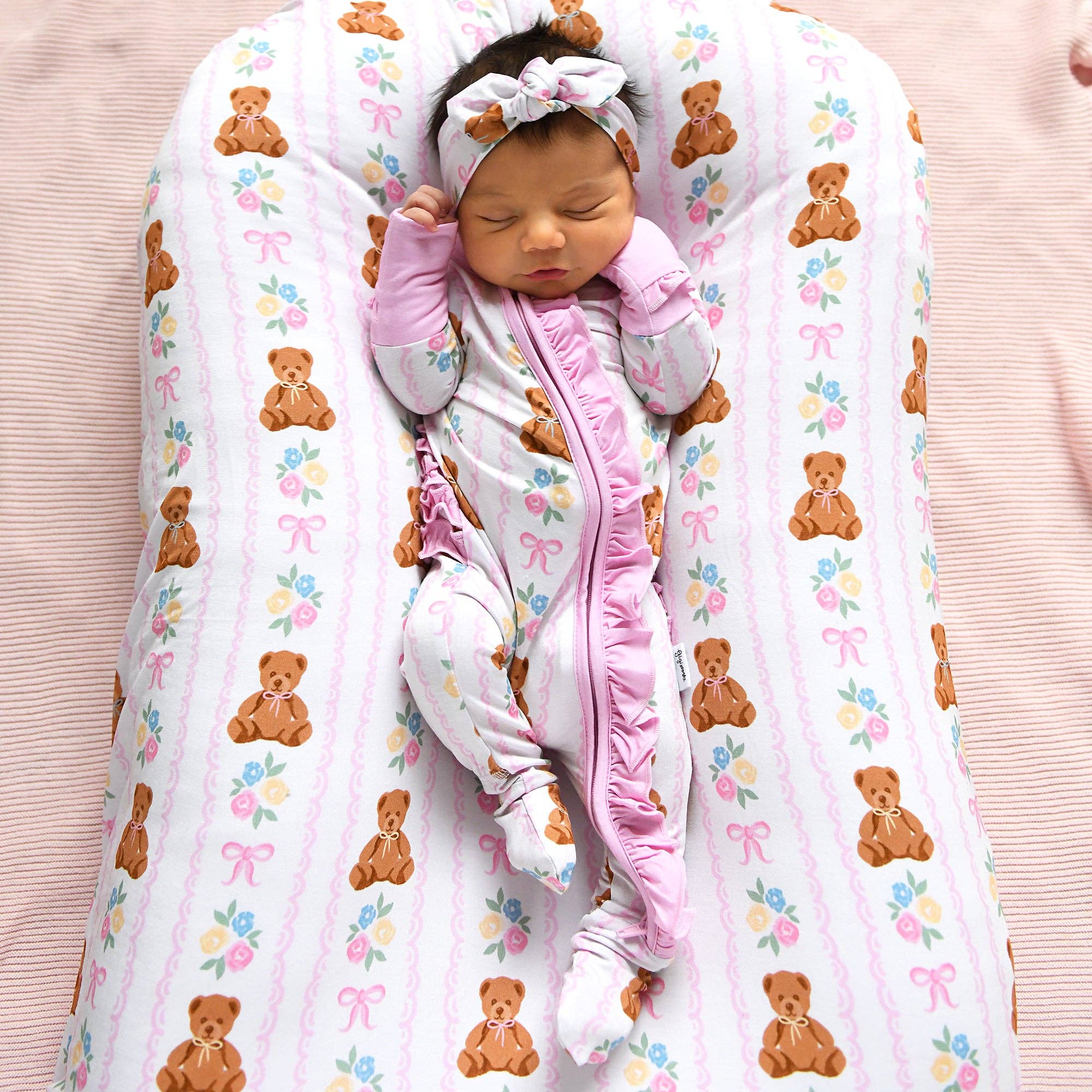 Gillian RUFFLE ZIP Bamboo One Piece Bear Baby Outfit