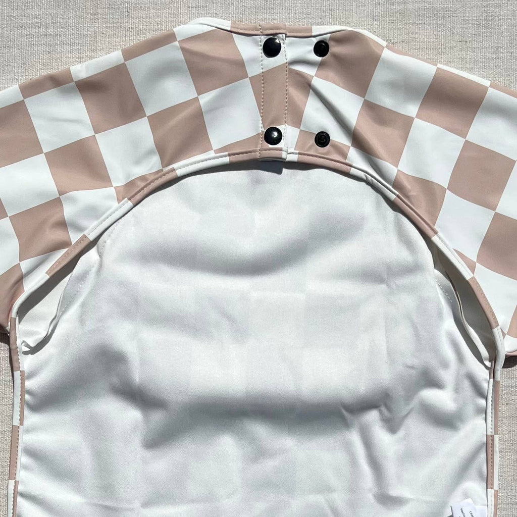The Grayson Long Sleeve Bib - Checkered: Petal Pink / 4-6Y