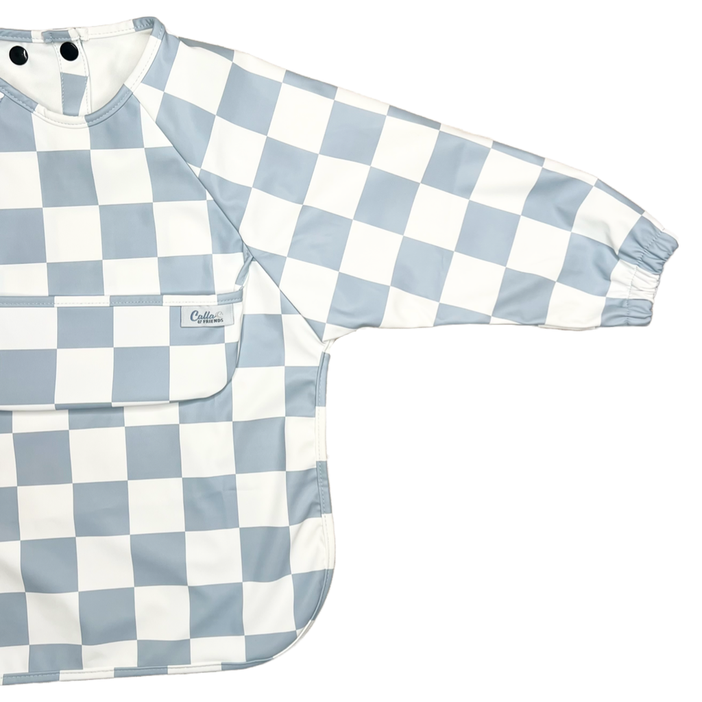 The Grayson Long Sleeve Bib - Checkered: Petal Pink / 4-6Y