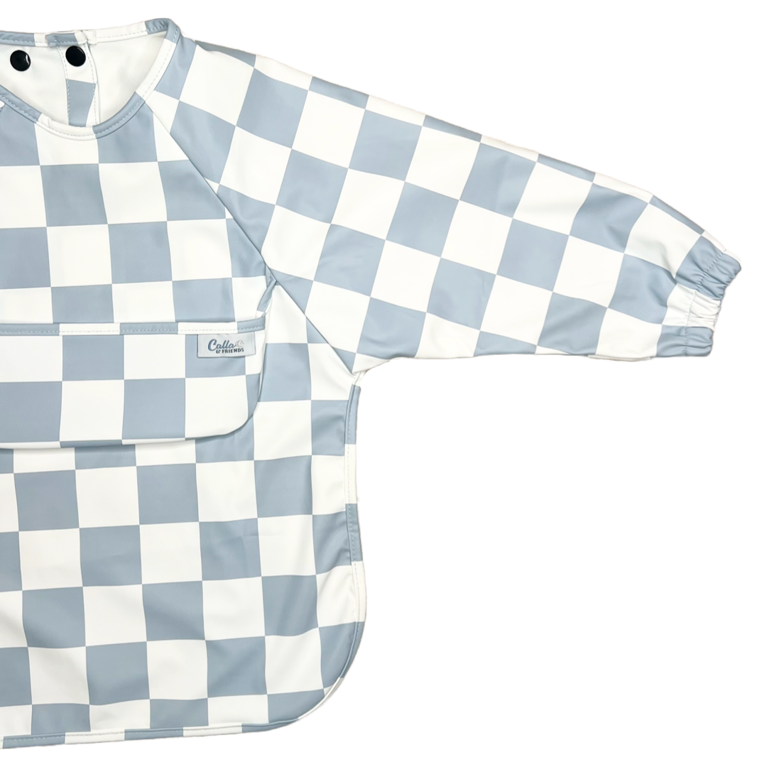The Grayson Long Sleeve Bib - Checkered: Petal Pink / 4-6Y