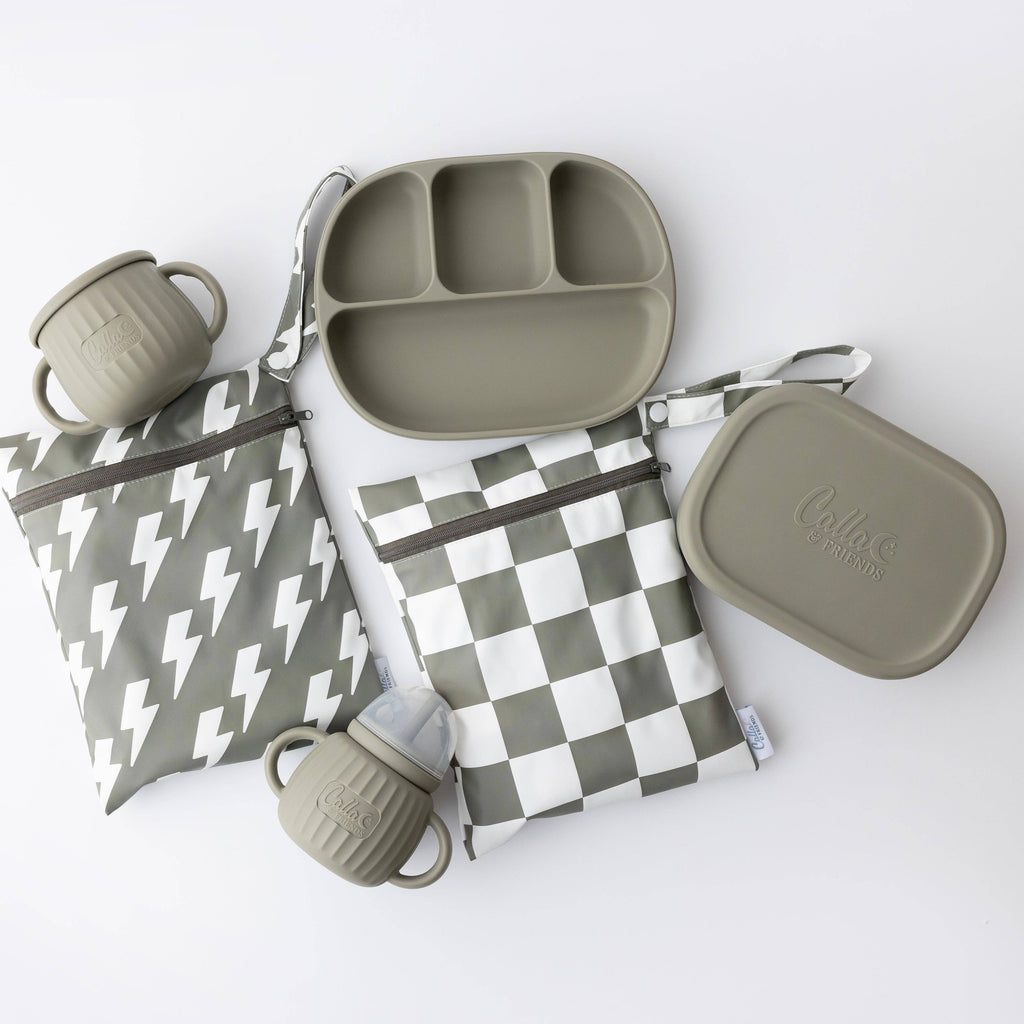 The Grayson Long Sleeve Bib - Checkered: Petal Pink / 4-6Y