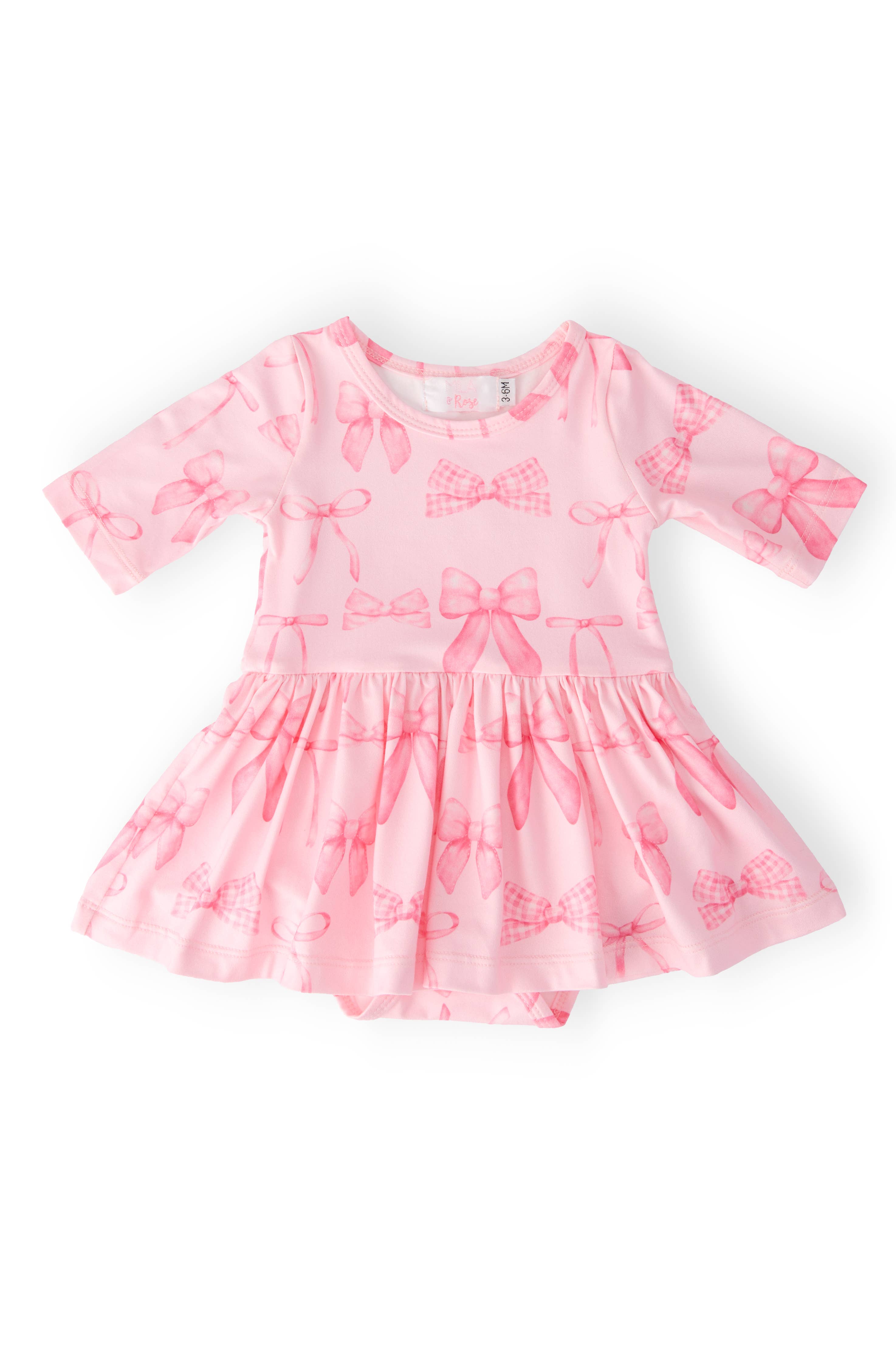 Blushing Bows 3/4 Sleeve Twirl Bodysuit