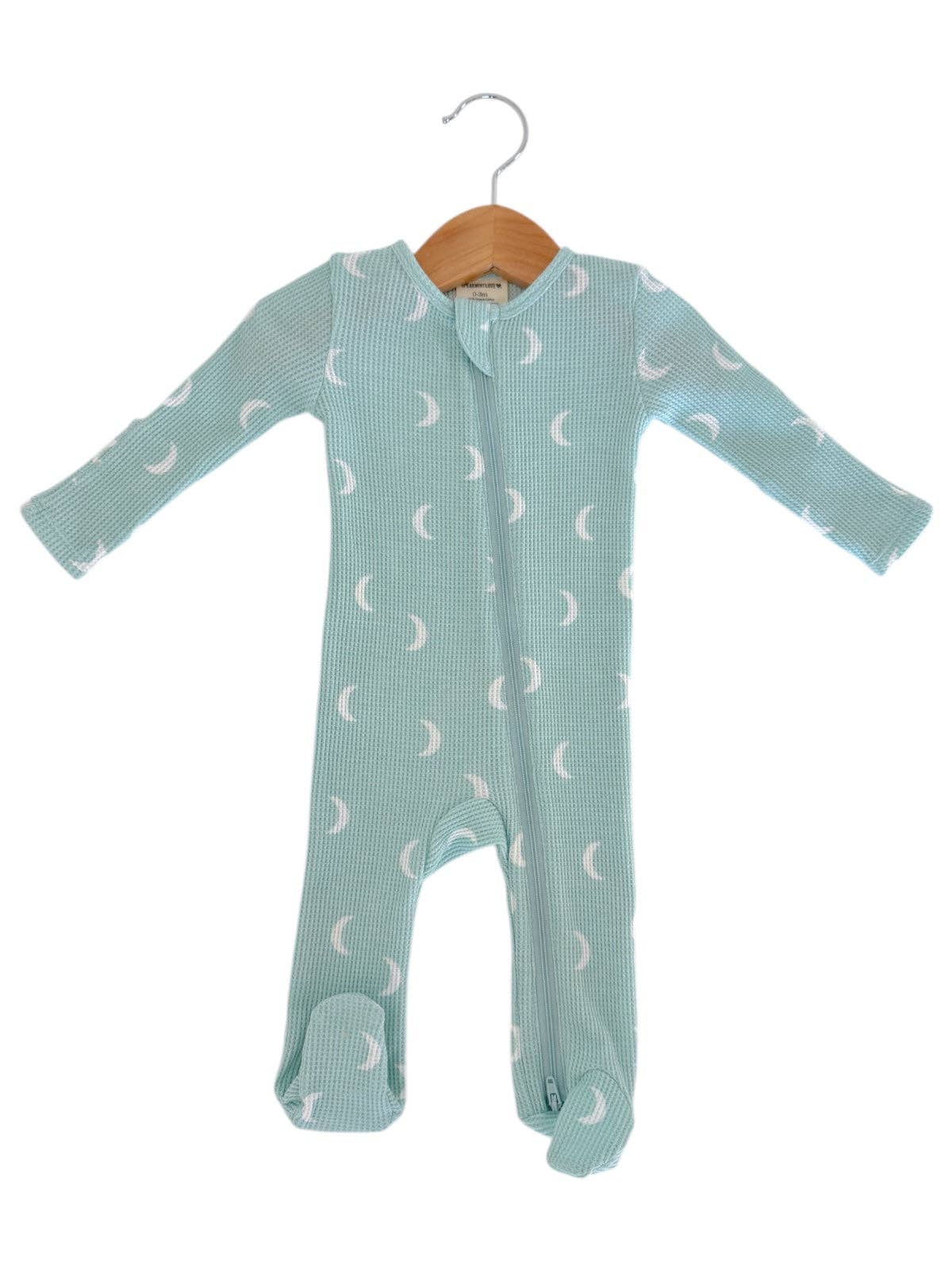 Organic Waffle 2-Way Zip Footie, Light Blue Moon