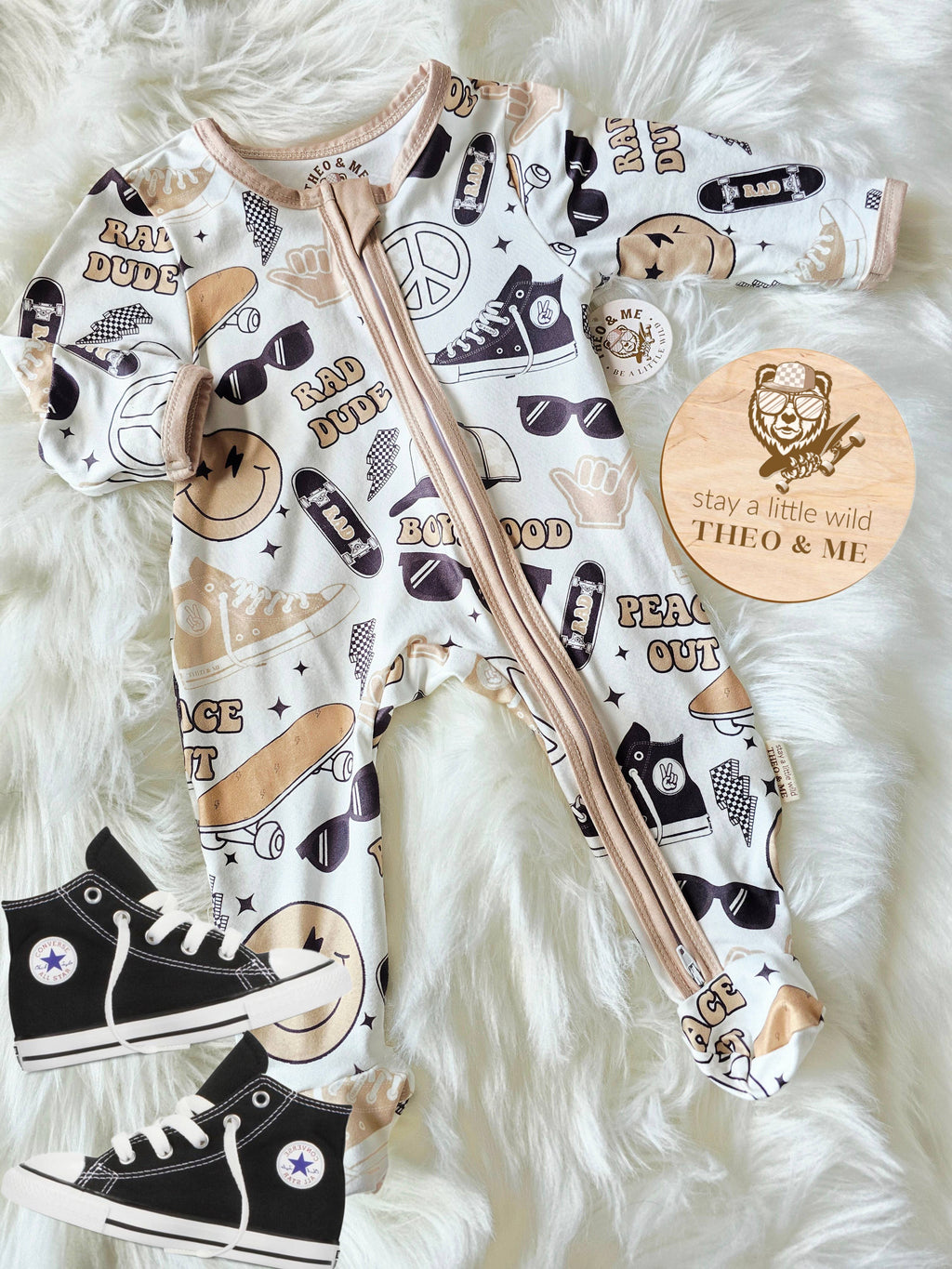 Baby Boy Sleeper/Pajamas - Tan & Black Rad Dude