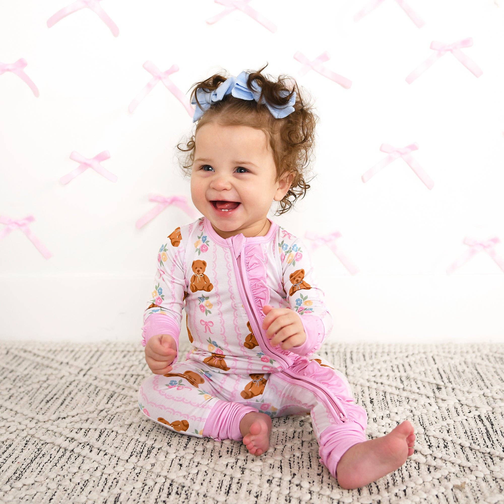 Gillian RUFFLE ZIP Bamboo One Piece Bear Baby Outfit